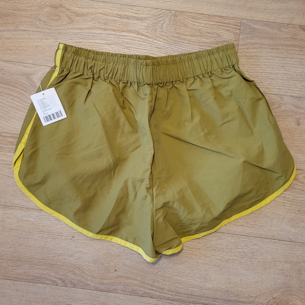 BDG Olive Green Athletic Shorts with Yellow Trim